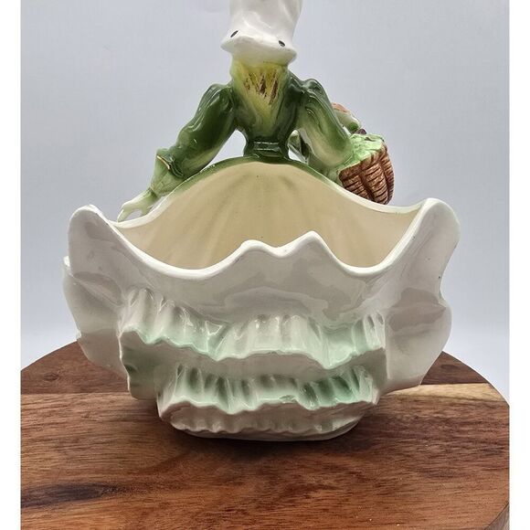 Vintage Lady Planter Green Dress Ceramic Figurine ~ Cottage Mothers Day - Picture 6 of 16